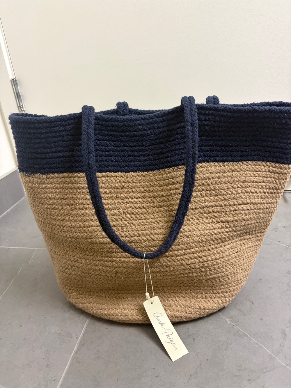 Charlie Paige Navy and Natural Woven Tote